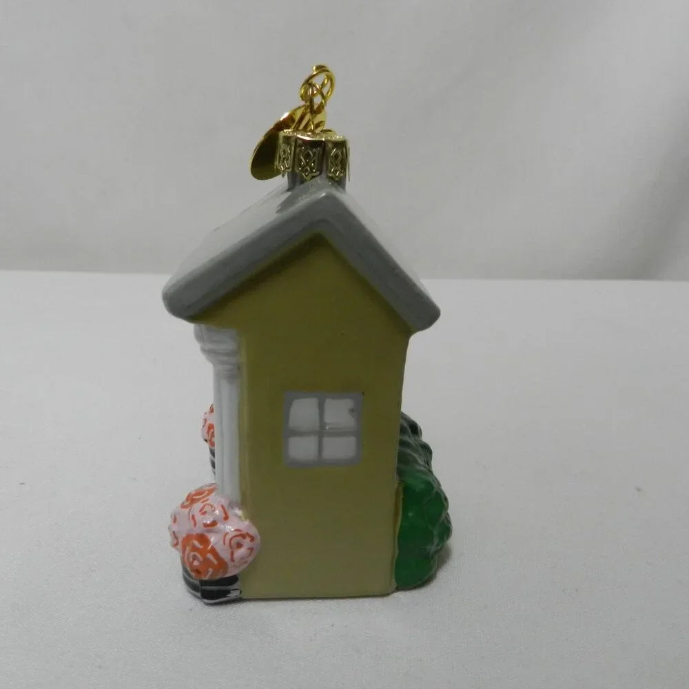 Happy Everything Welcome blown glass House Christmas Tree Ornament Coton Colors